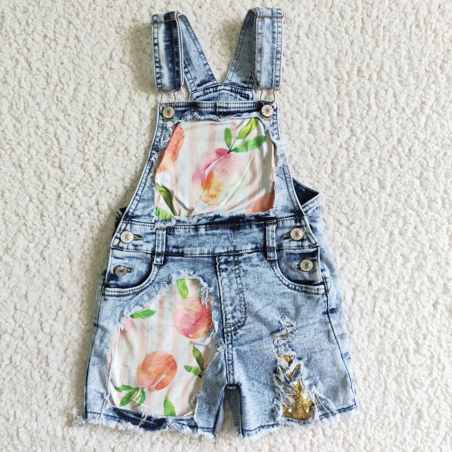 Peach sequin denim jeans baby girls overalls