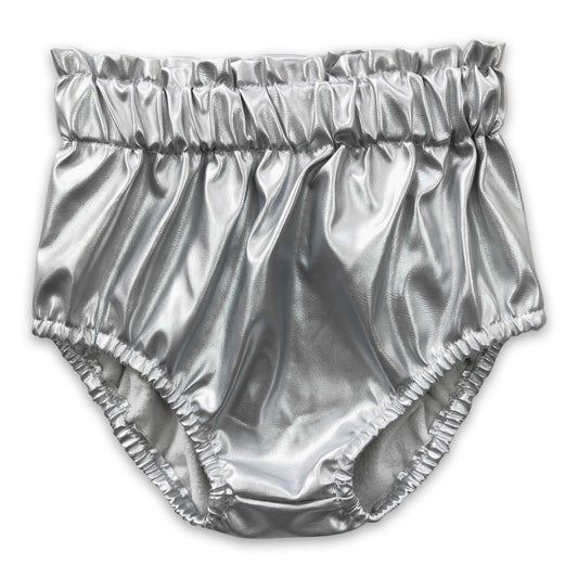 Silver leather baby girls bummies