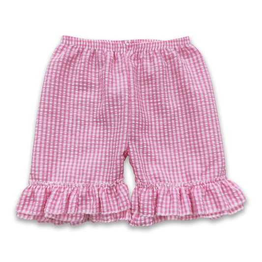 Pink plaid seesucker ruffle baby girls shorts