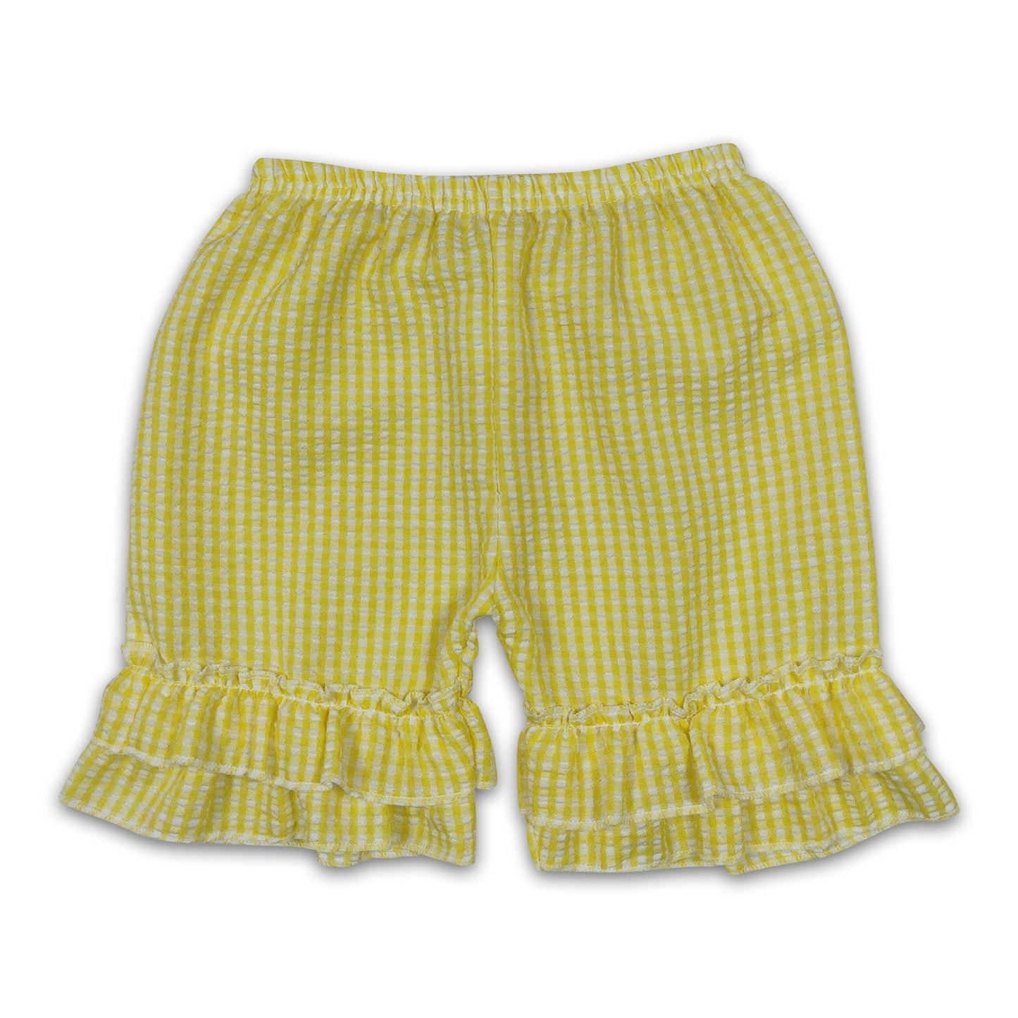 Yellow plaid seesucker ruffle baby girls shorts