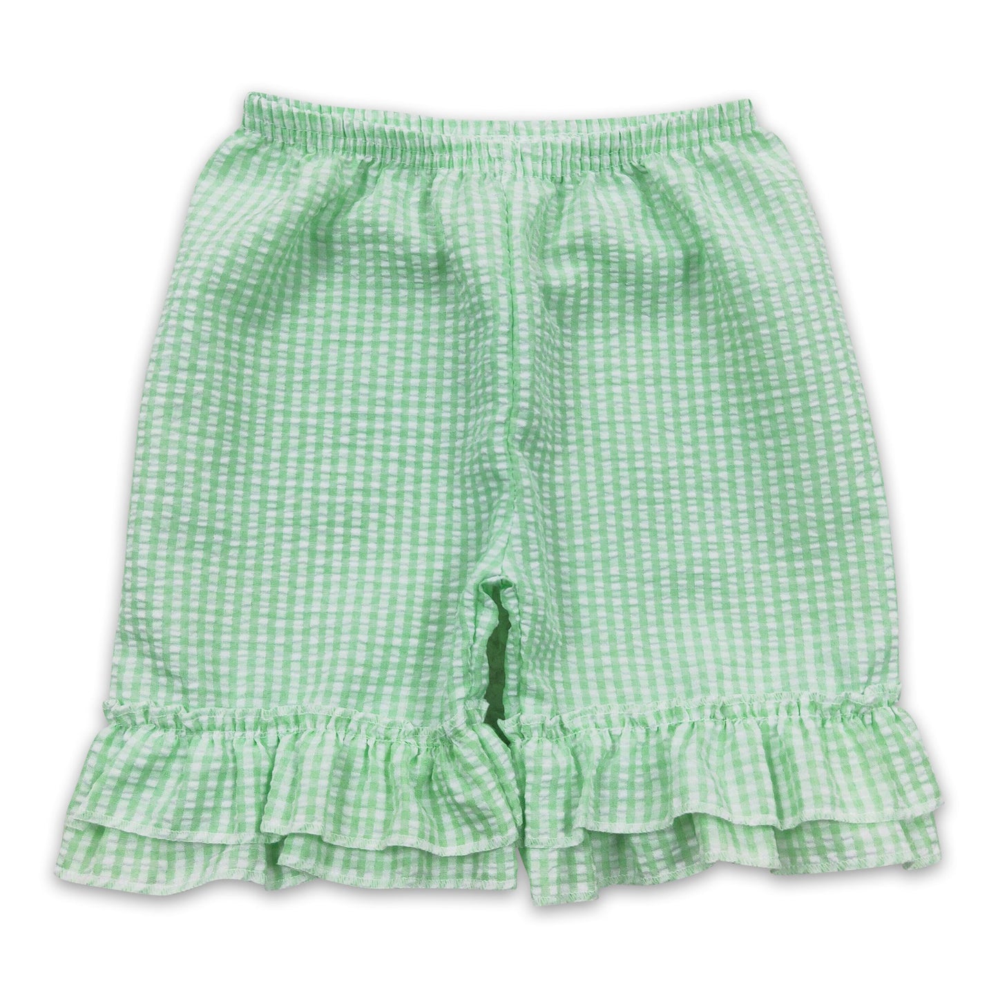 Mint plaid seesucker ruffle baby girls shorts