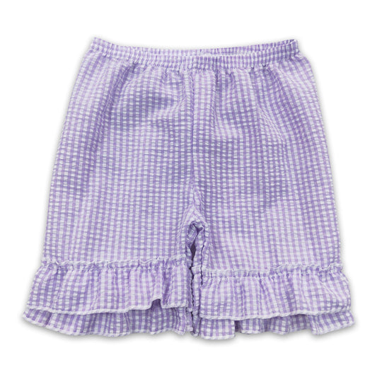Lavender plaid seesucker ruffle baby girls shorts