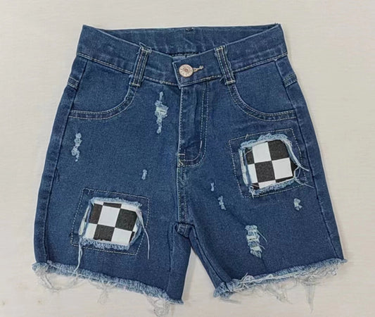 Black plaid blue denim kids boy shorts