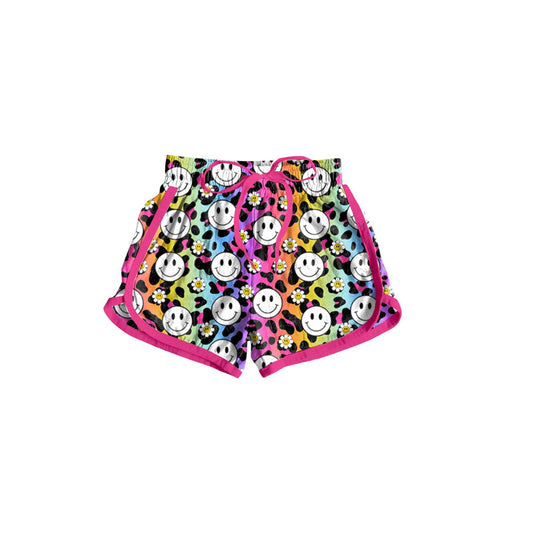 Hot pink smile leopard kids girls summer shorts