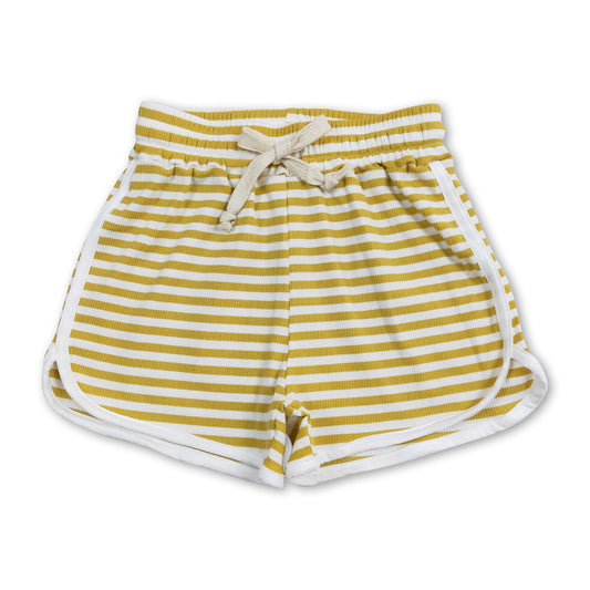 Yellow stripe cotton kids girls summer shorts