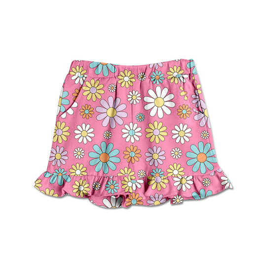 Pink floral pockets ruffle baby girls summer shorts