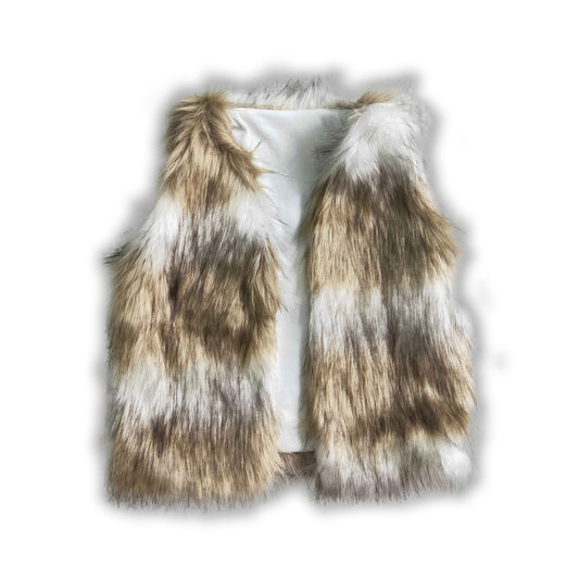 High quality white kahki faux fur girls vest