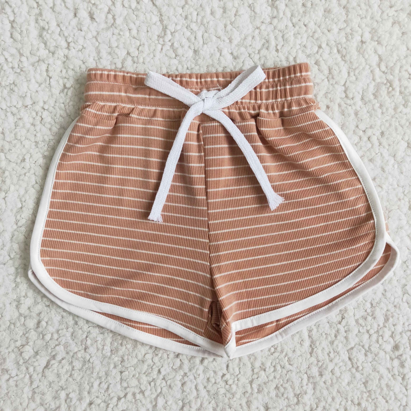High quanlity cotton peach stripe drawstring girls summer shorts