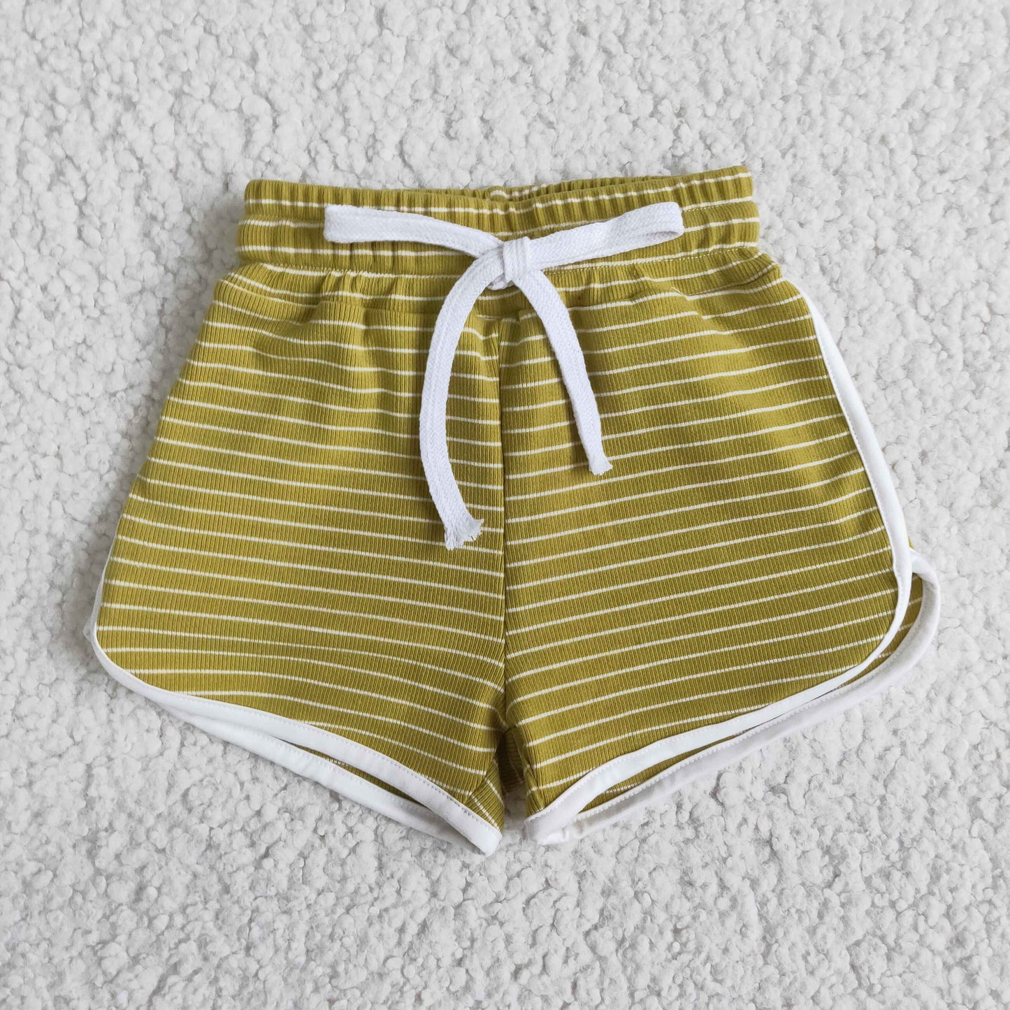 High quanlity cotton olive stripe drawstring girls summer shorts