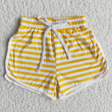 High quanlity cotton yellow white stripe drawstring girls summer shorts