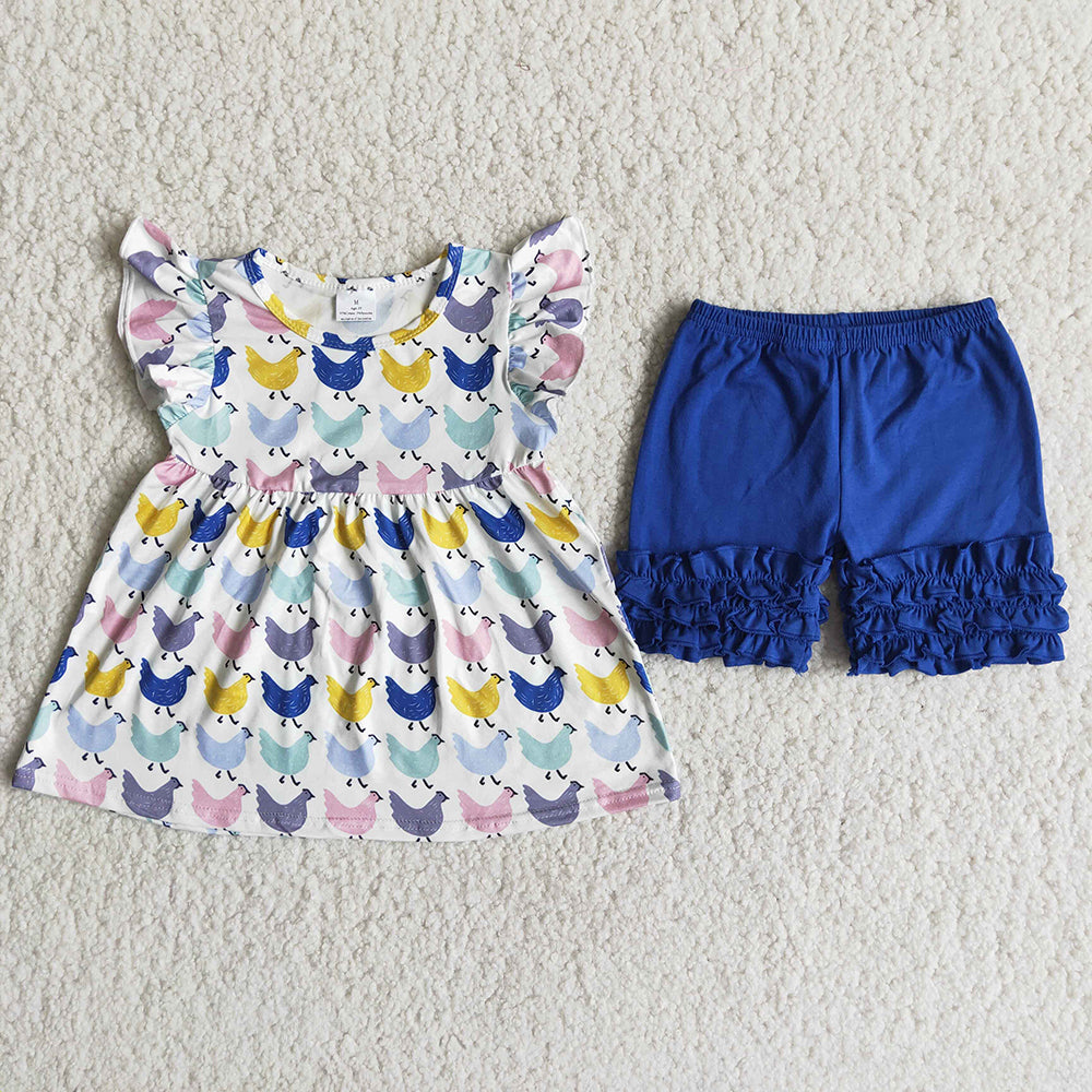 Girl Blue Chicken Short Outfit