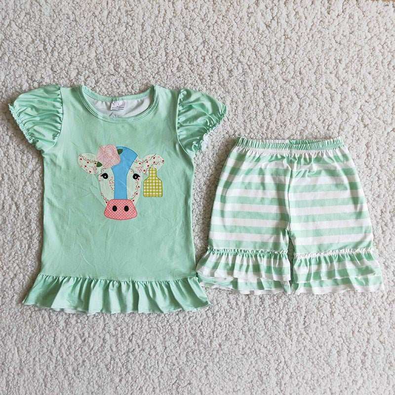 Girl Cow Head Striped Short Outfit